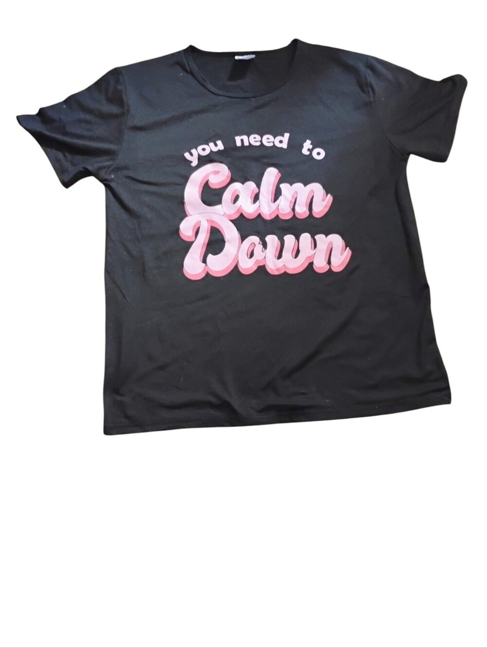 Calm Down Graphic Tee - Black with Pink Print